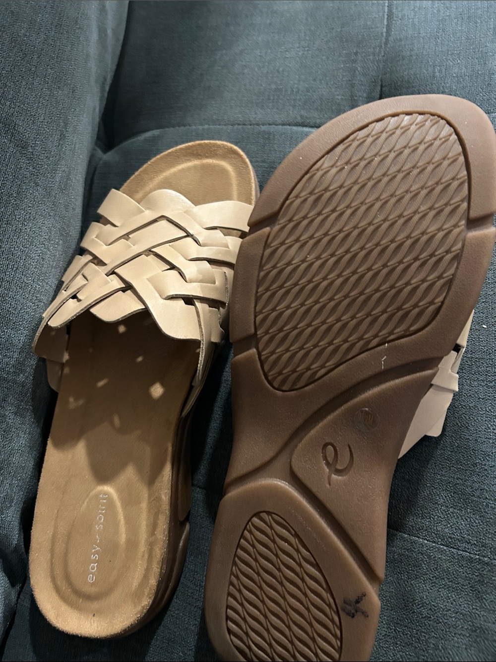 Easy Spirit Woven Slide Sandals in Beige and Brown
